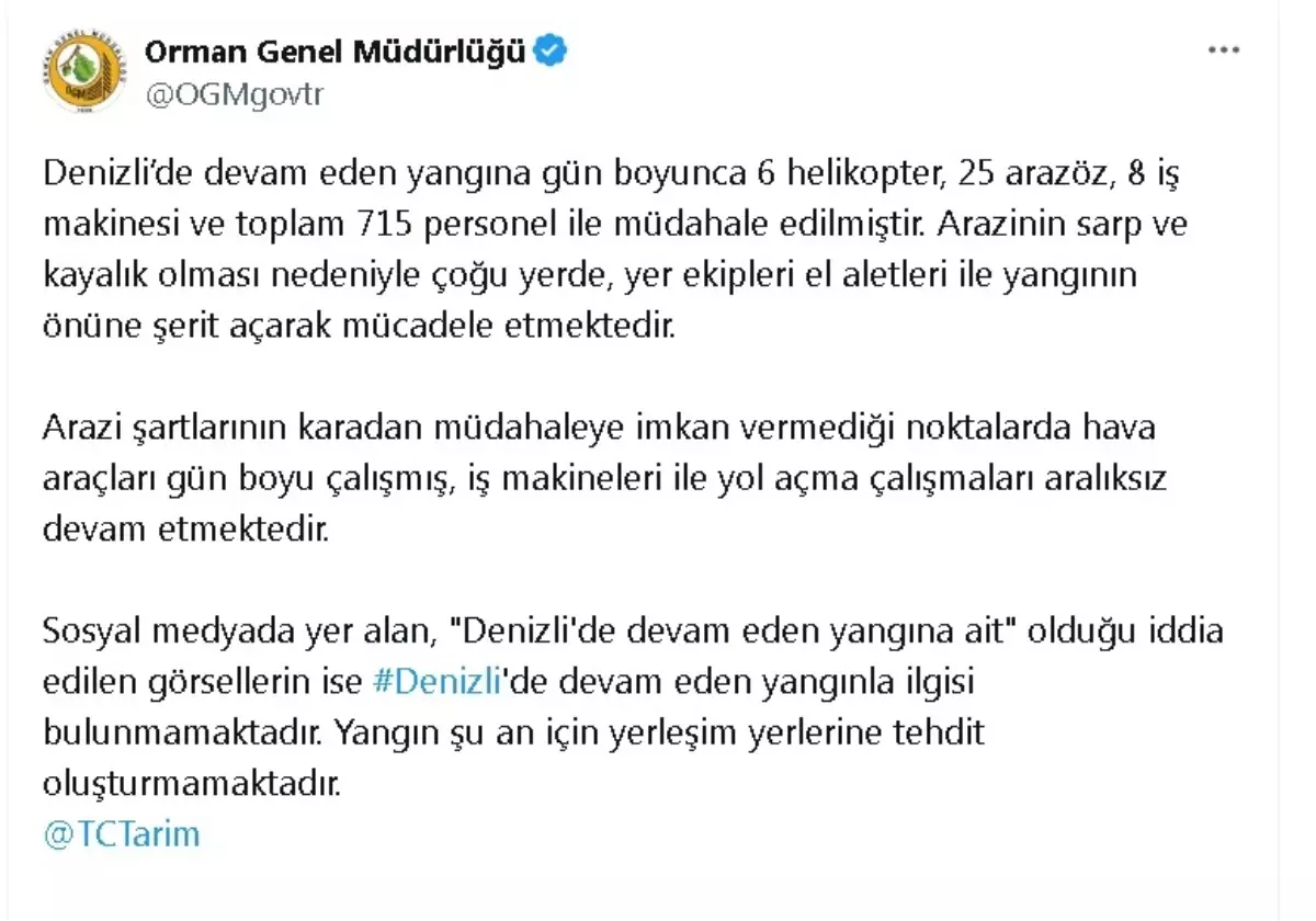 Denizli Yangınına Hızlı Müdahale