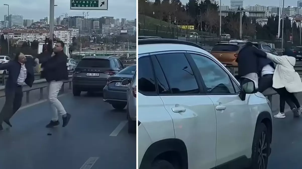 Bakırköy’de sürücülerin tekmeli yumruklu yol kavgası kamerada